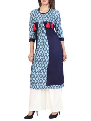 blue cotton a-line kurta - 15106252 - Standard Image - 1