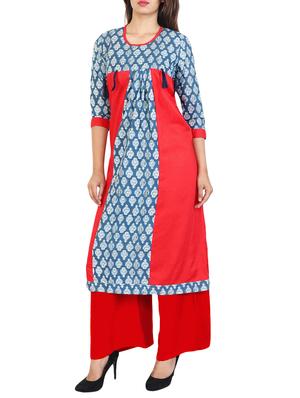 red cotton a-line kurta - 15106253 - Standard Image - 1