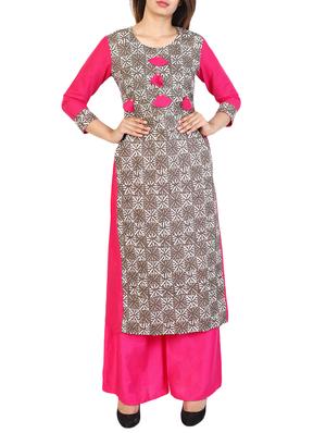 pink cotton straight kurta - 15106254 - Standard Image - 1