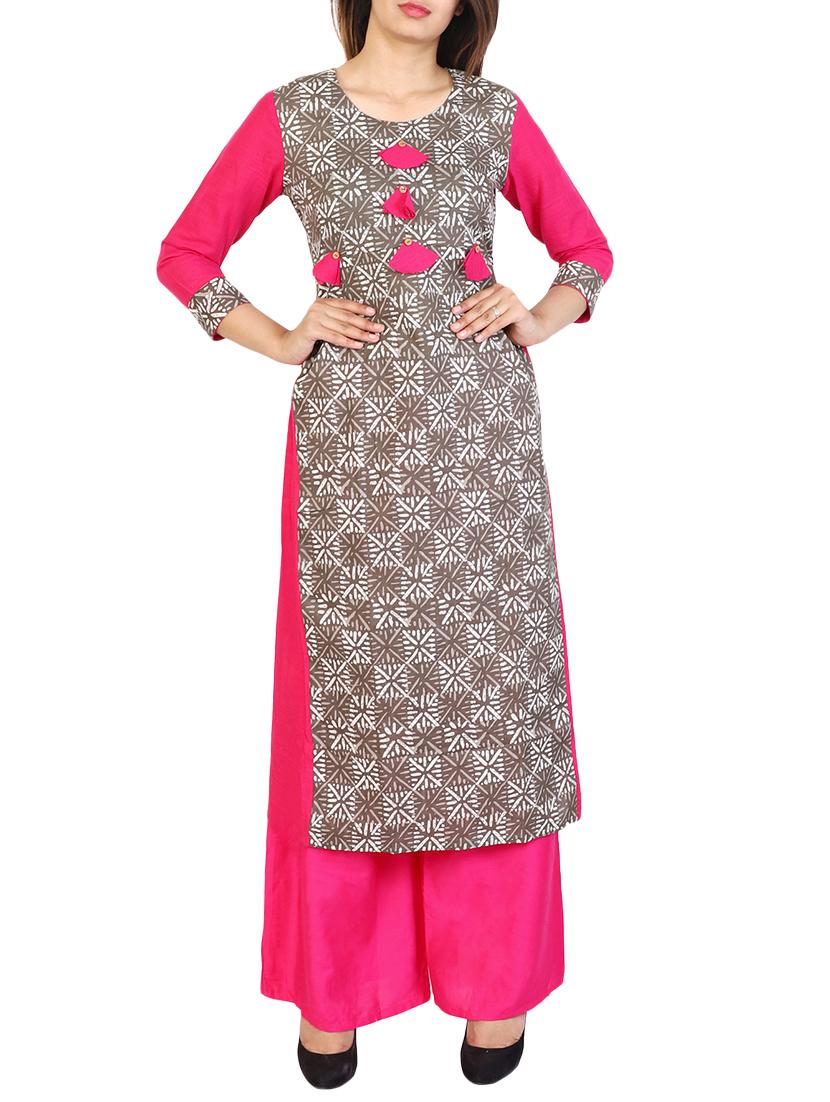 pink cotton straight kurta - 15106254 - Zoom Image - 1