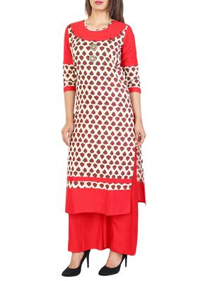 red cotton straight kurta - 15106259 - Standard Image - 1