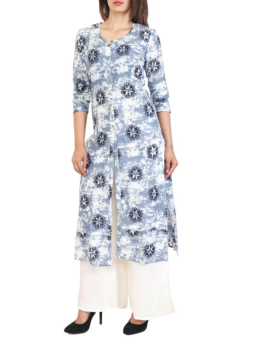 blue cotton straight kurta - 15106260 - Zoom Image - 1