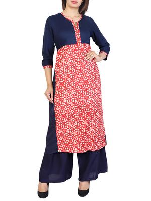 blue cotton straight kurta - 15106261 - Standard Image - 1