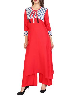Red cotton a-line kurta - 15106263 - Standard Image - 1