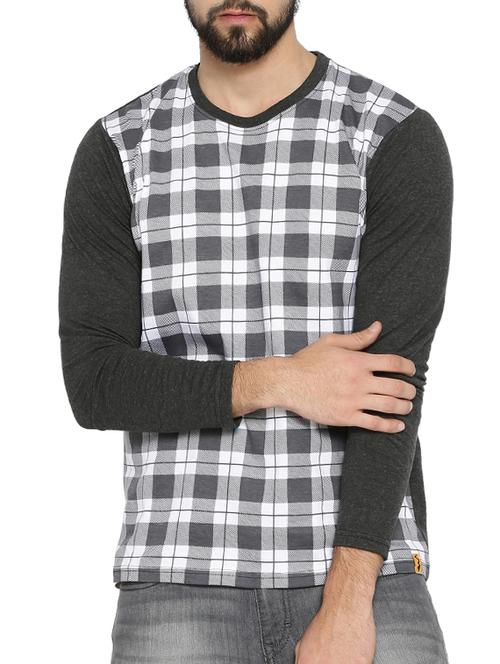 grey cotton checkered tshirt - 15106496 - Standard Image - 1