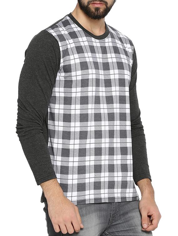 grey cotton checkered tshirt - 15106496 - Zoom Image - 2