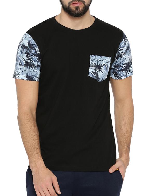 black tropical print pocket t-shirt - 15106497 - Zoom Image - 1