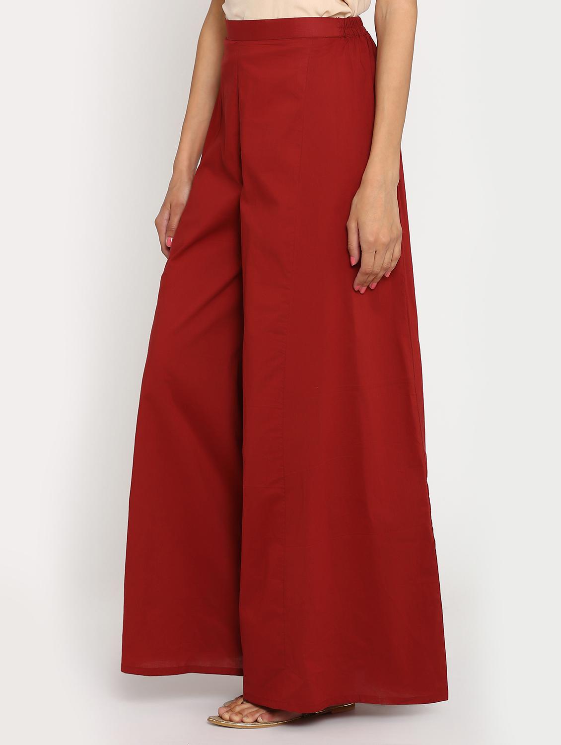 red solid cotton palazzo - 15106777 - Zoom Image - 2