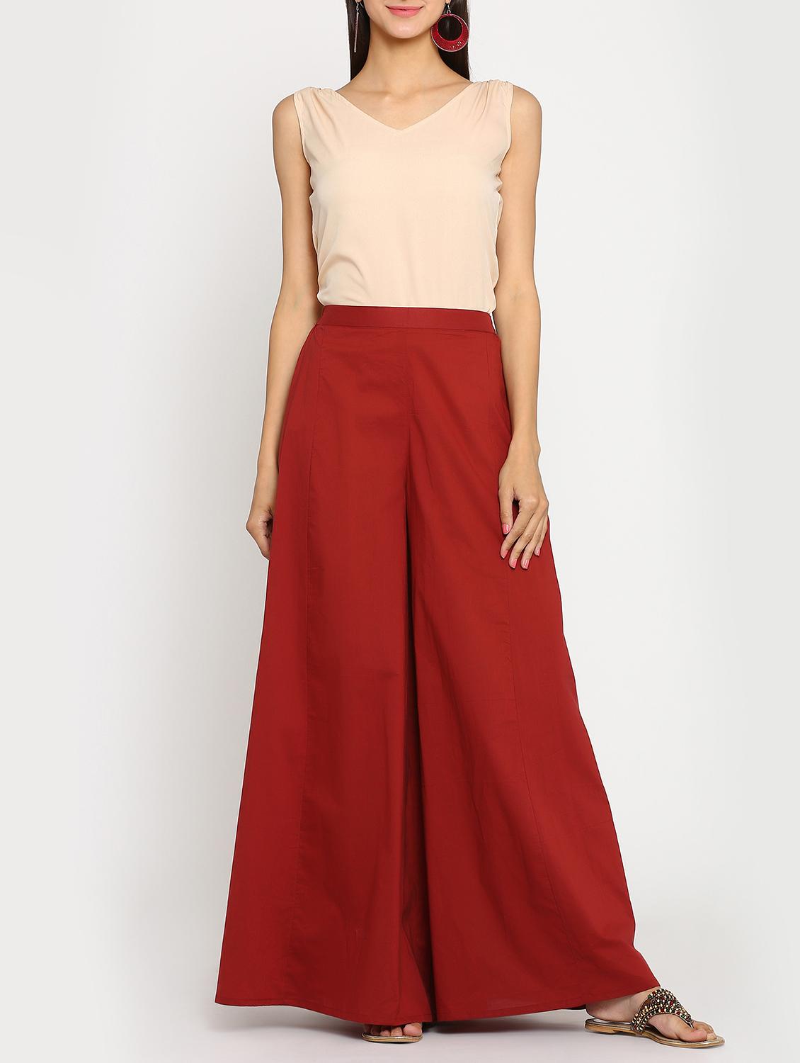 red solid cotton palazzo - 15106777 - Zoom Image - 4