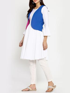 solid flared kurta with jacket - 15106801 - Standard Image - 2