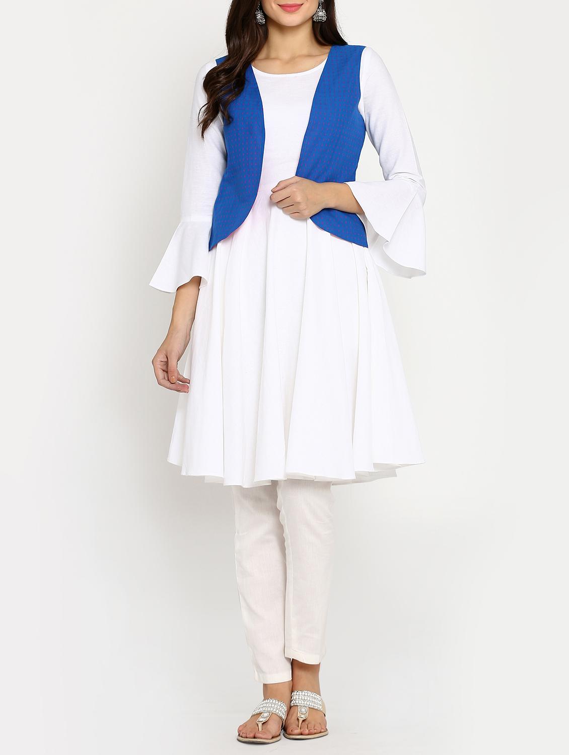 solid flared kurta with jacket - 15106801 - Zoom Image - 1