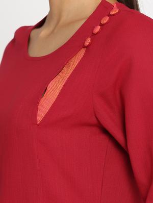red cotton solid straight kurta - 15106826 - Standard Image - 4