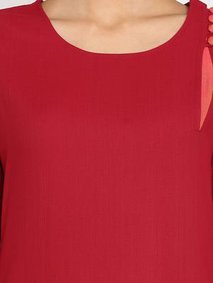 red cotton solid straight kurta - 15106826 - Standard Image - 5