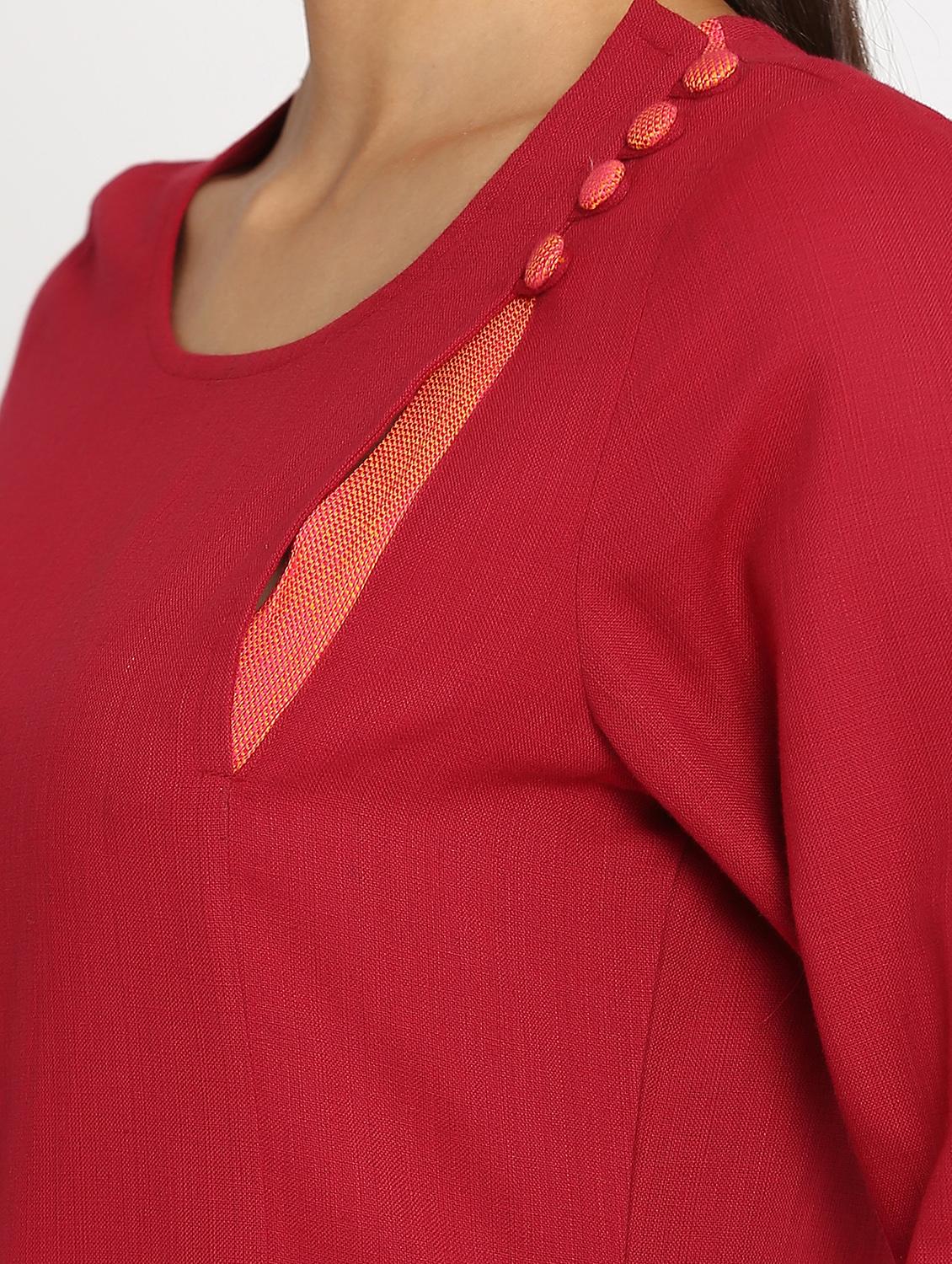 red cotton solid straight kurta - 15106826 - Zoom Image - 4