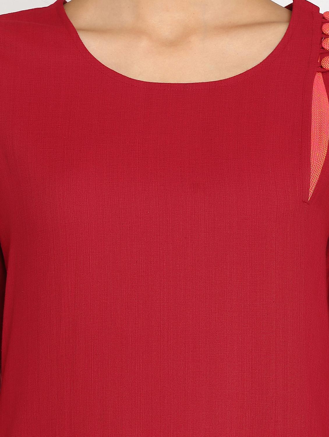 red cotton solid straight kurta - 15106826 - Zoom Image - 5