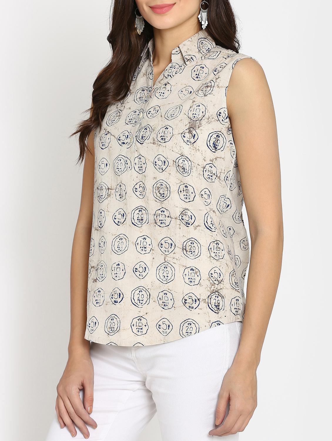 beige cotton printed top - 15106833 - Zoom Image - 2