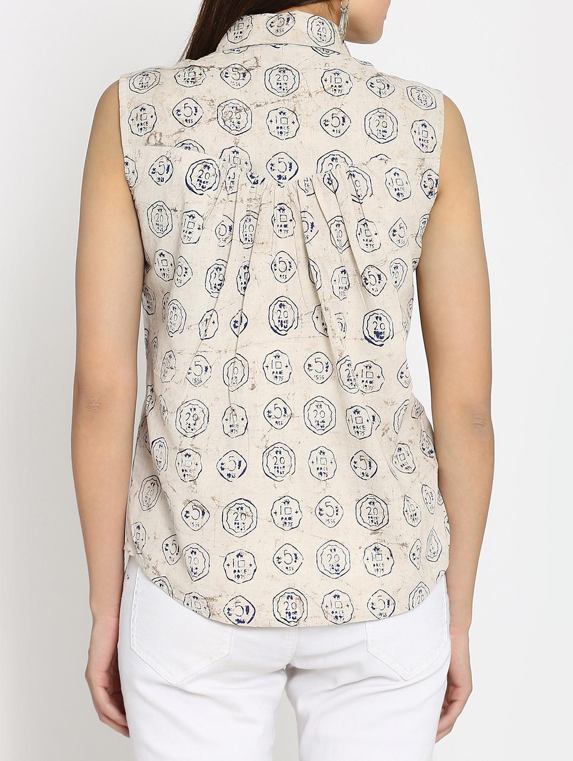 beige cotton printed top - 15106833 - Zoom Image - 3