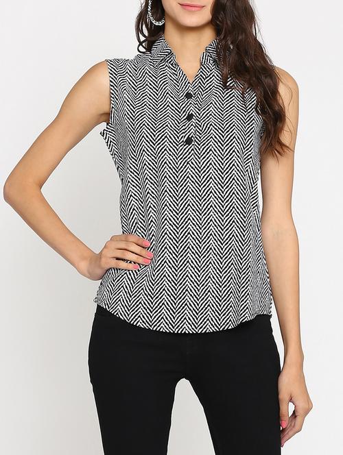 white cotton chevron top - 15106844 - Standard Image - 1