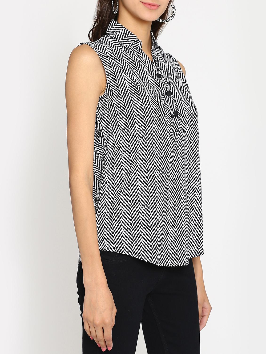 white cotton chevron top - 15106844 - Zoom Image - 2