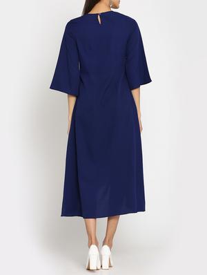 navy blue solid a-line dress - 15106845 - Standard Image - 3