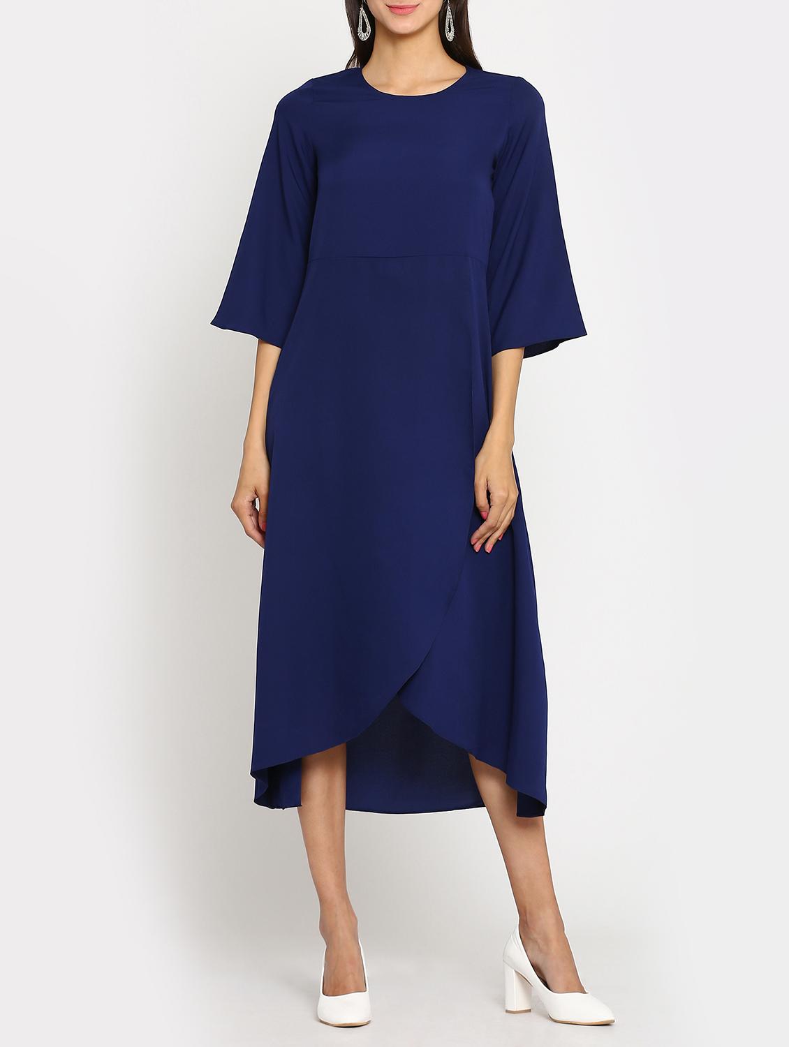 navy blue solid a-line dress - 15106845 - Zoom Image - 1