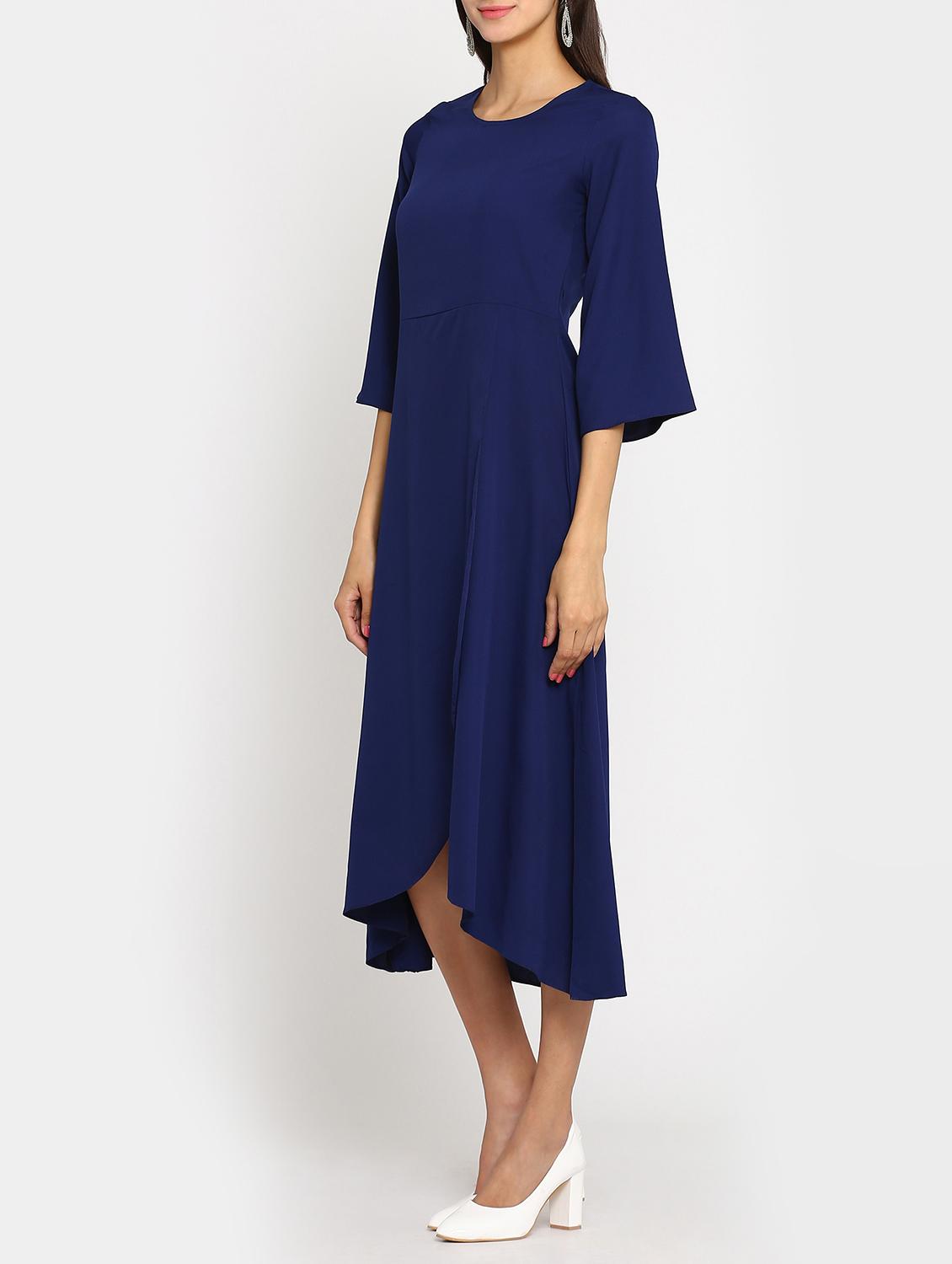 navy blue solid a-line dress - 15106845 - Zoom Image - 2