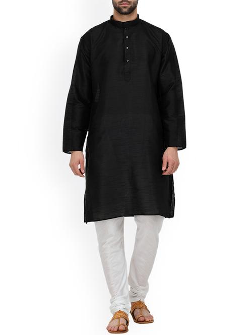 black silk blend kurta pyjama set - 15107155 - Standard Image - 1