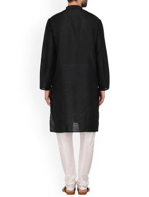 black silk blend kurta pyjama set - 15107155 - Standard Image - 3