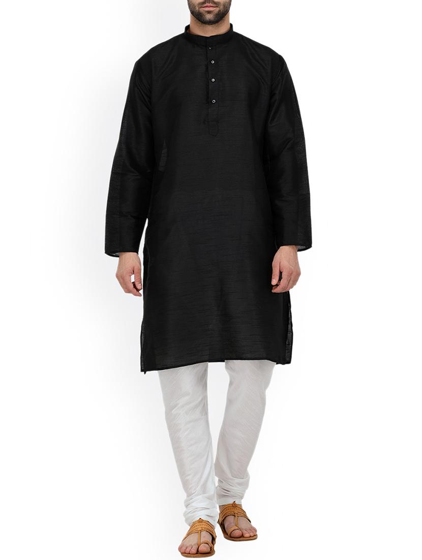 black silk blend kurta pyjama set - 15107155 - Zoom Image - 1