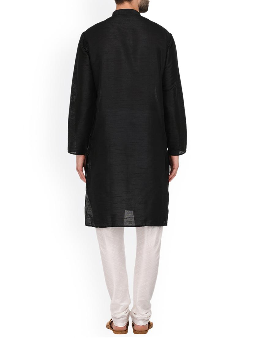 black silk blend kurta pyjama set - 15107155 - Zoom Image - 3