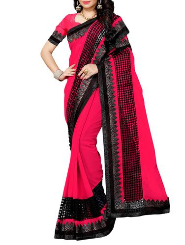 pink chiffon bordered saree with blouse - 15107239 - Very Small Image - 1