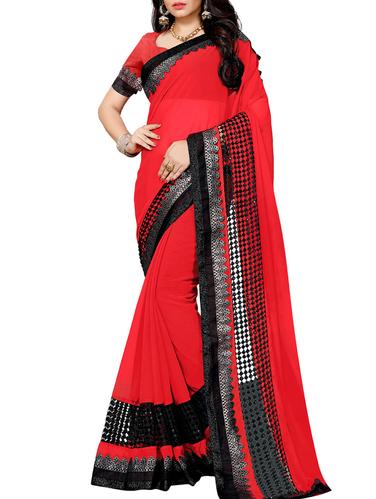 pink chiffon bordered saree with blouse - 15107248 - Very Small Image - 1