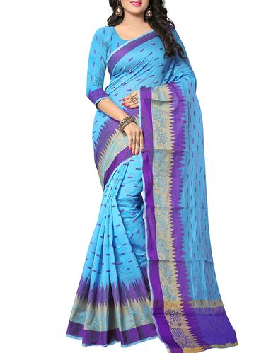 sky blue silk woven saree with blouse - 15107317 - Very Small Image - 1