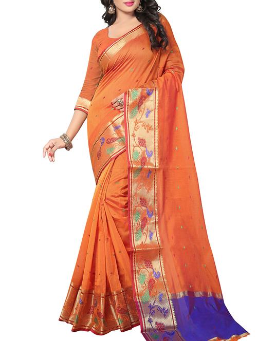 orange silk woven saree with blouse - 15108194 - Very Small Image - 1