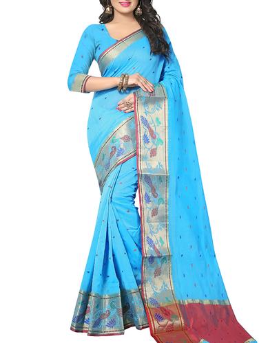 sky blue silk woven saree with blouse - 15108210 - Very Small Image - 1