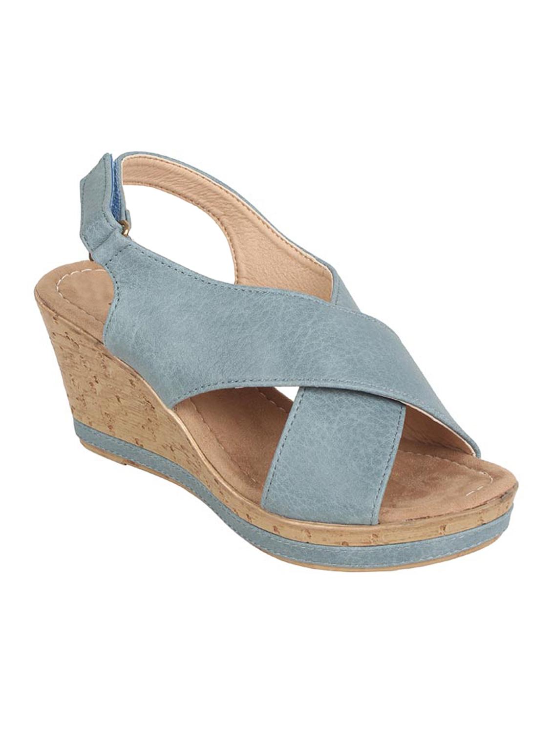 estatos pu blue coloured cross strap open toe platform wedges - 15108216 - Zoom Image - 1