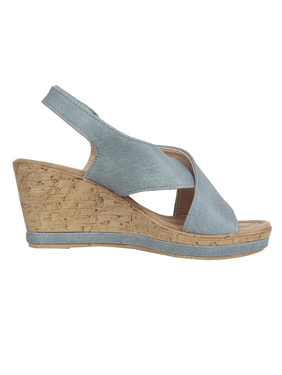 estatos pu blue coloured cross strap open toe platform wedges - 15108216 - Zoom Image - 2