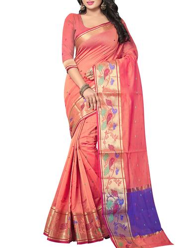 orange silk woven saree with blouse - 15108366 - Very Small Image - 1
