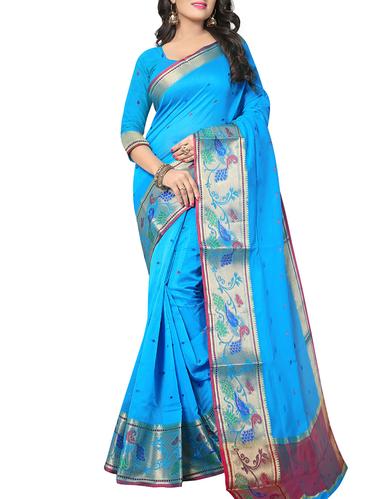 sky blue silk woven saree with blouse - 15108375 - Very Small Image - 1