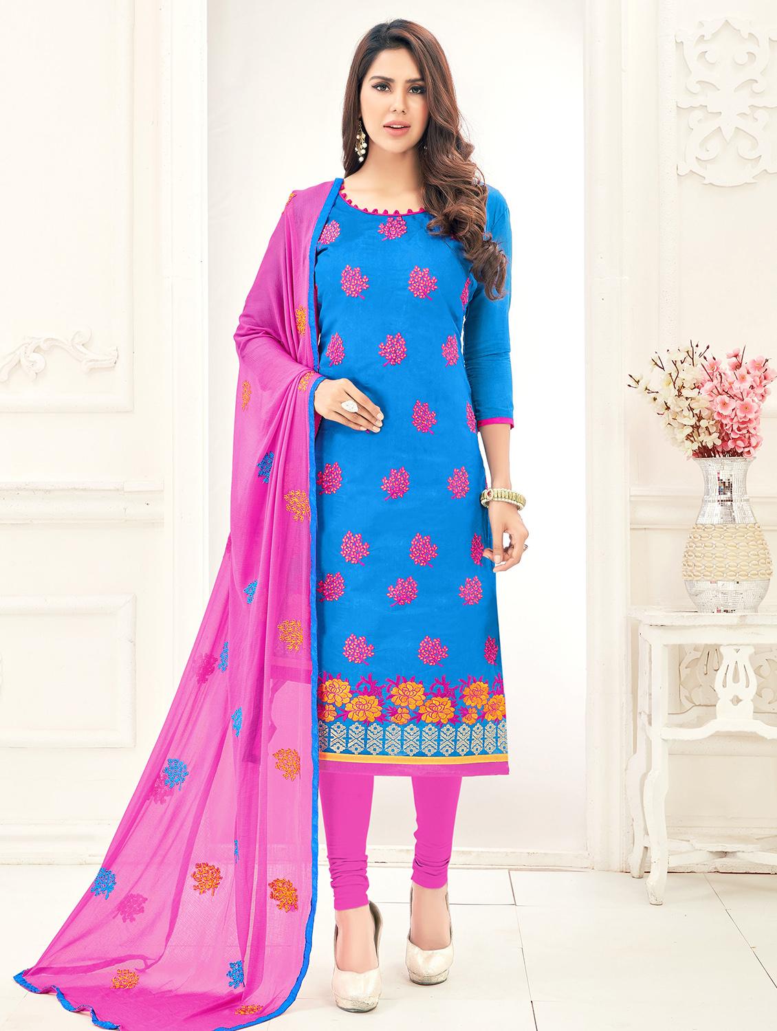blue embroidered unstitched churidaar suit - 15108384 - Zoom Image - 1