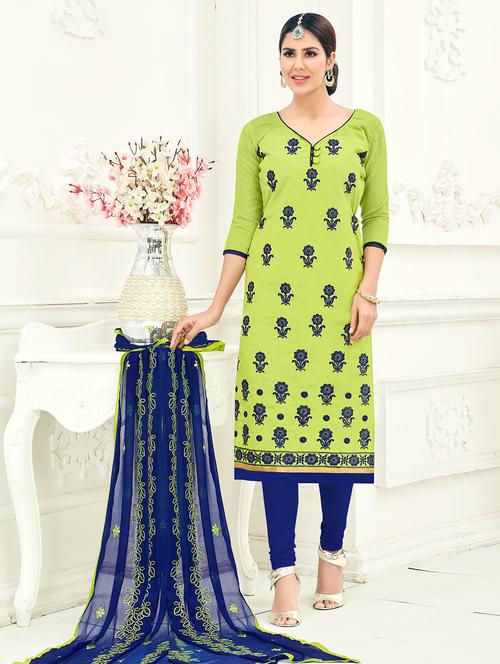 green embroidered unstitched churidaar suit - 15108385 - Standard Image - 1