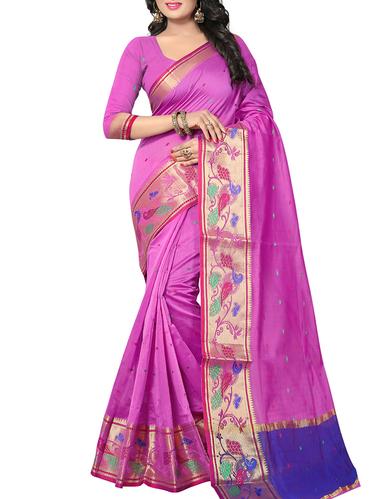 pink silk woven saree with blouse - 15108388 - Very Small Image - 1