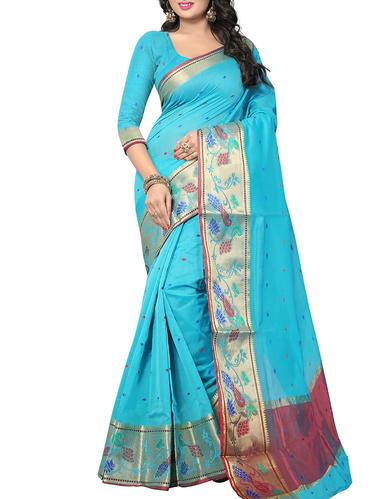 sky blue silk woven saree with blouse - 15108459 - Very Small Image - 1