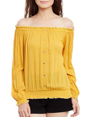 solid yellow cotton blouson top - 15108579 - Standard Image - 1