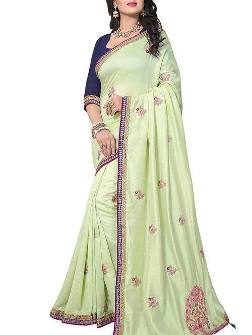 green chiffon embroidered saree with blouse - 15108644 - Very Small Image - 1