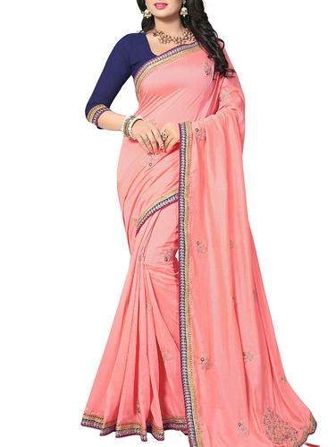 peach chiffon embroidered saree with blouse - 15108778 - Very Small Image - 1