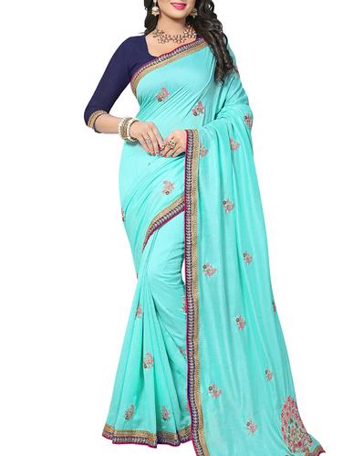 sky blue chiffon embroidered saree with blouse - 15109155 - Very Small Image - 1