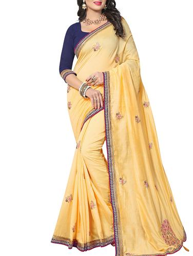 yellow chiffon embroidered saree with blouse - 15109182 - Very Small Image - 1