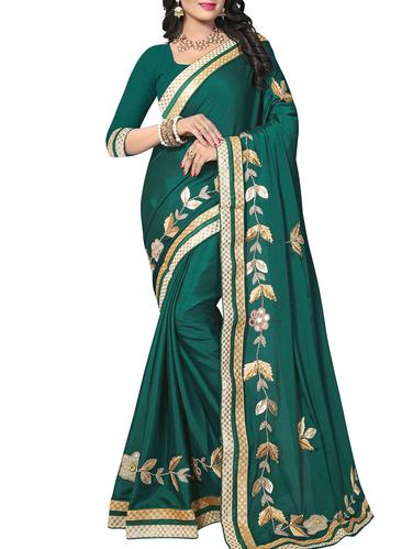 green chiffon embroidered saree with blouse - 15109186 - Very Small Image - 1