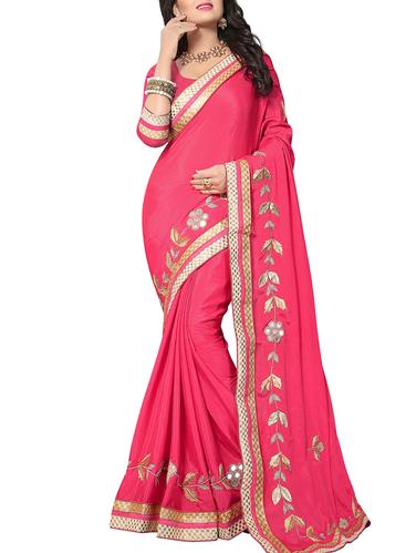 pink chiffon embroidered saree with blouse - 15109379 - Very Small Image - 1
